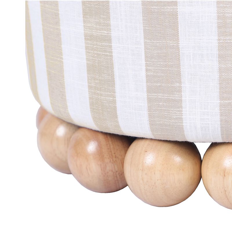 Dex Striped Linen Ottoman in Beige