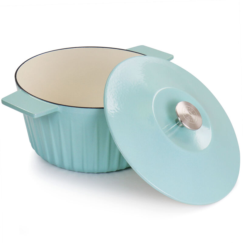 Martha Stewart Enameled Cast Iron 5 Quart Round Dutch Oven with Lid in Light Cyan