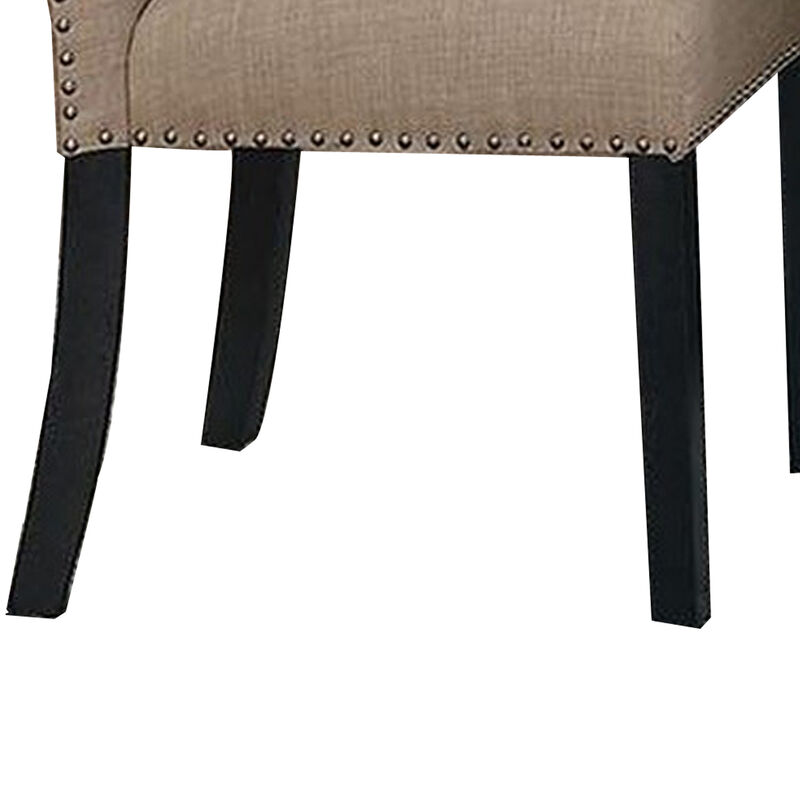 Wooden Side Chairs with Nailhead Trims, Set of 2, Beige and Black-Benzara