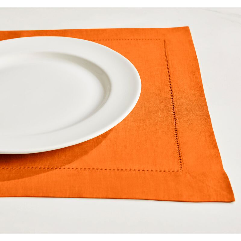 Solino Home 100% Pure Linen Placemats Set of 4, 14 x 19 Inch| Sonoma Hemstitch