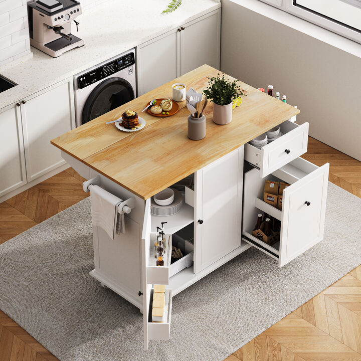Streamdale Rolling Kitchen Island Cart with Drop Leaf & Storage