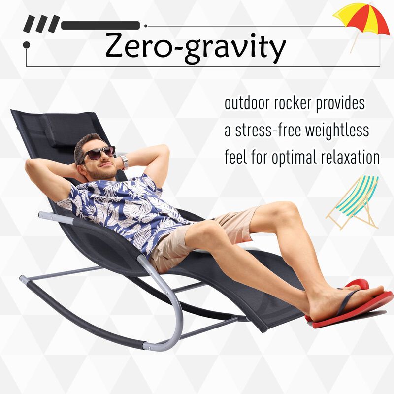 Ultimate Black Lounger: Zero Gravity Rocker with Removable Pillow