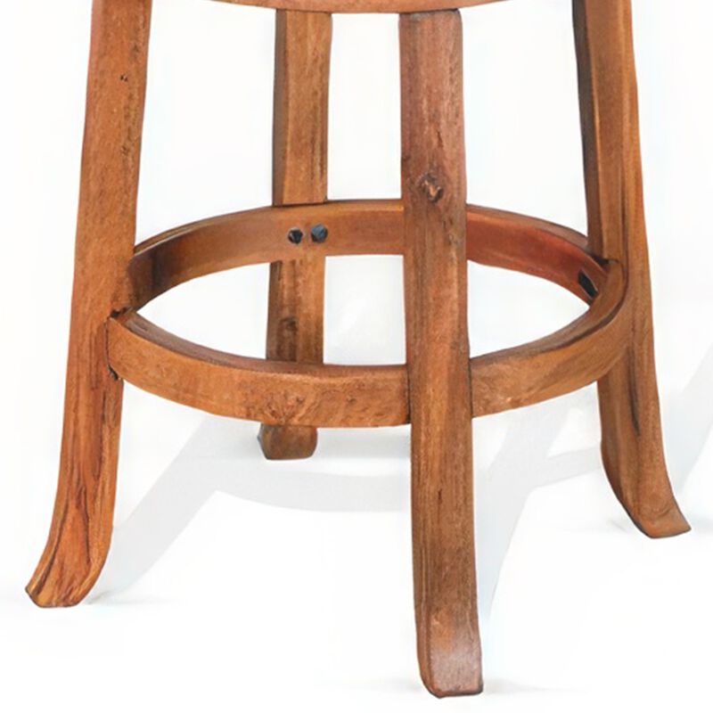 Marv Swivel Counter Stool Set of 2, Brown Faux Leather, Mahogany - Benzara