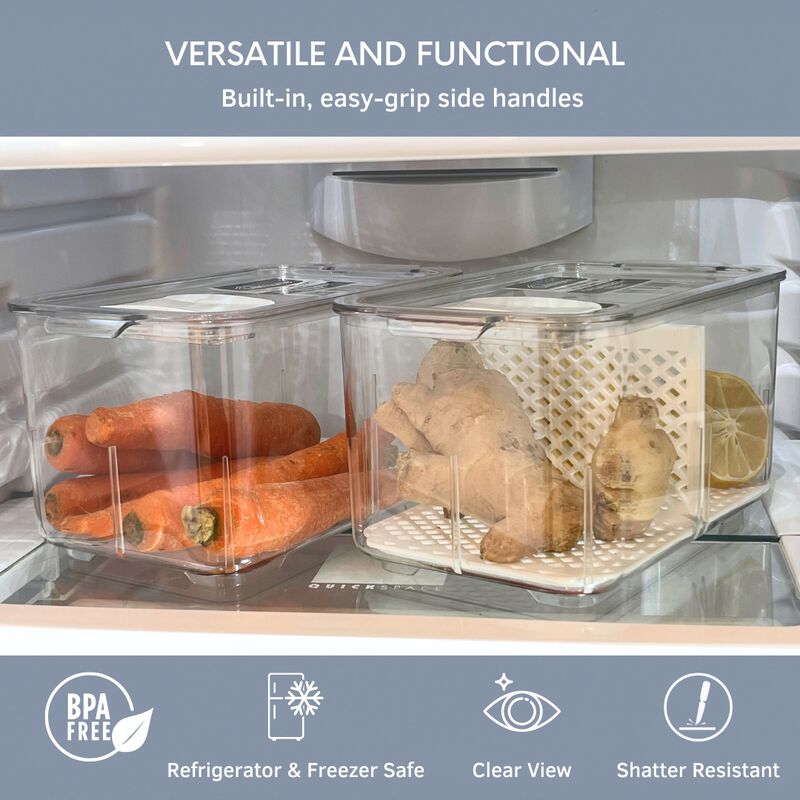 Acrylic Produce Fridge Bin Organizer with Inner Shelf