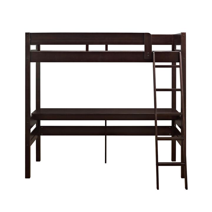DHP Harlan Twin Size Loft Bed with Desk and Ladder, Espresso