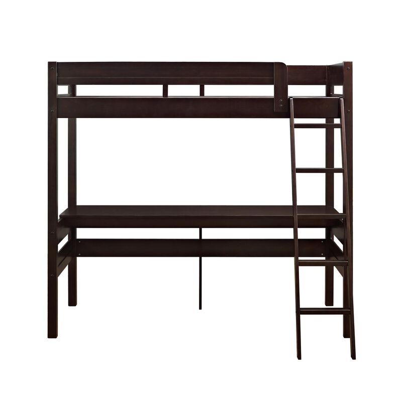 DHP Harlan Twin Size Loft Bed with Desk and Ladder, Espresso