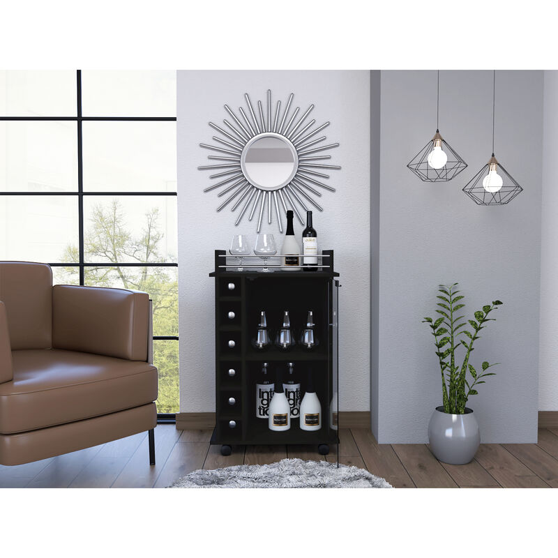 Savannah 6-Bottle 3-Shelf Bar Cart Black Wengue