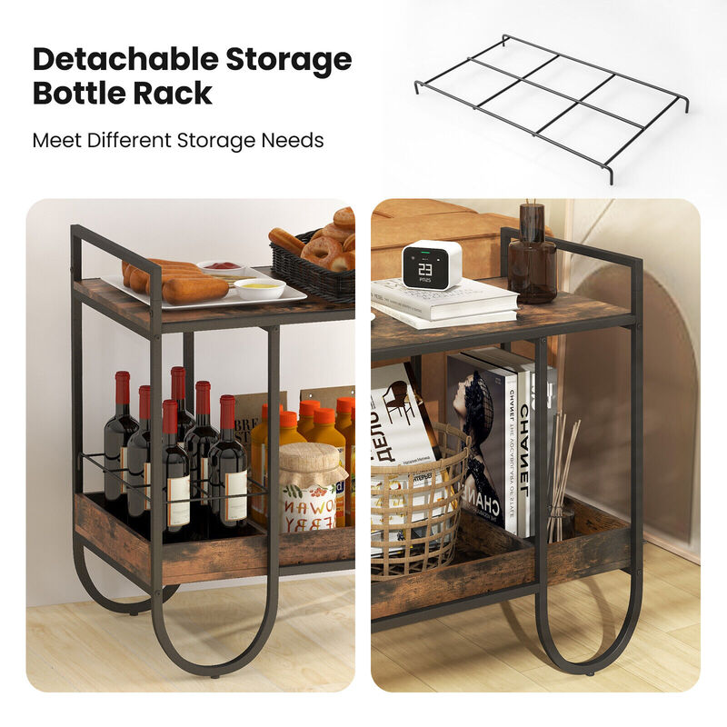 SUGIFT Rolling Buffet Serving Cart with Removable Metal Wire Wine Rack