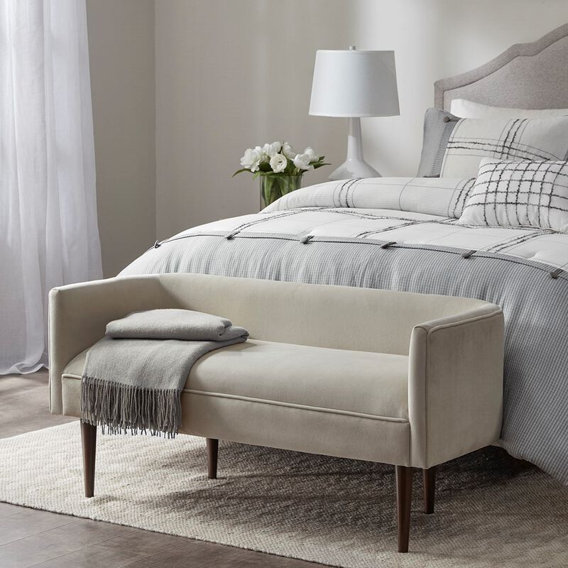 Gracie Mills Elfed Cream Velvet Accent Bench with Low Back