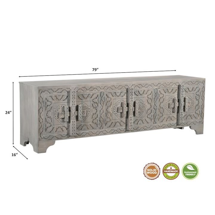 Taran Designs Grayson 6-door Carved Solid Wood TV Stand