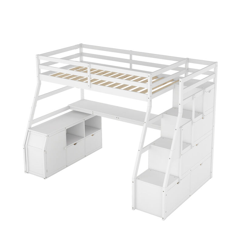 Twin Size Loft Bed With With 7 Drawers 2 Shelves And Desk