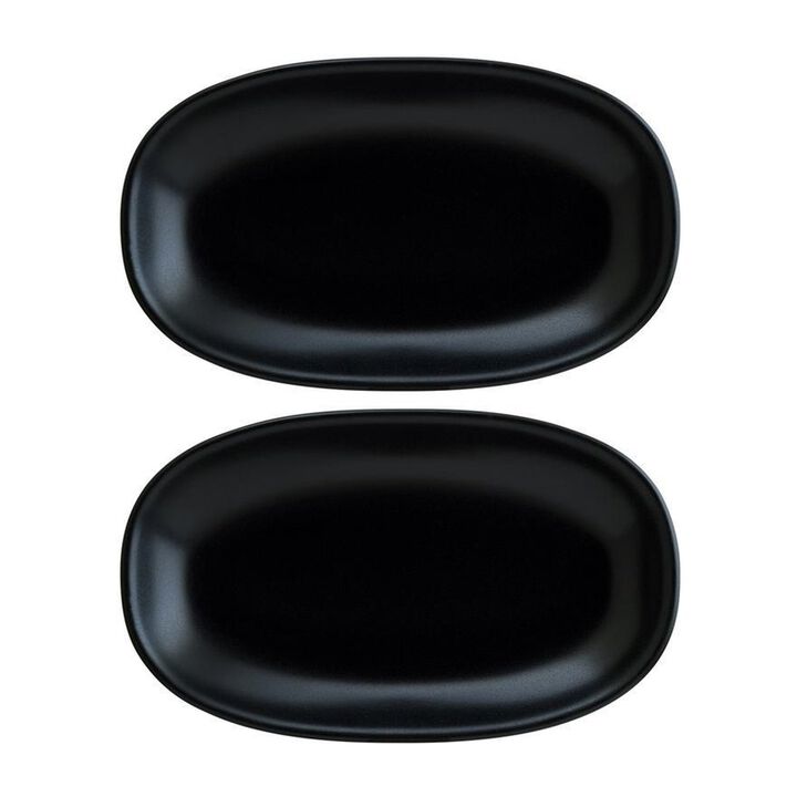 Notte 9.5" x 5.5" x h:1.25" Oval Black Porcelain Platter (Set of 2)