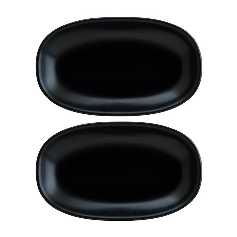 Notte 9.5" x 5.5" x h:1.25" Oval Black Porcelain Platter (Set of 2)