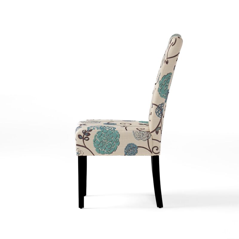 Dining Chair Set of 2, Beige Fabric, Soft Cushions, Black Rubberwood - Benzara