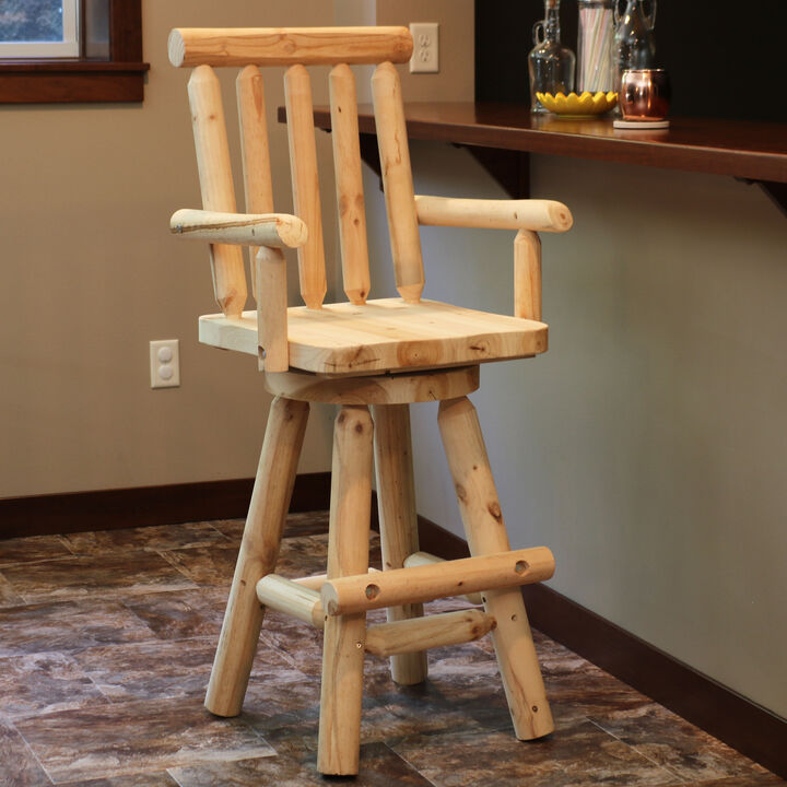 Sunnydaze Rustic Log Style Unfinished Fir Wood Indoor Bar Stool
