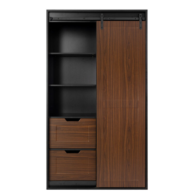 71" High Wardrobe & Cabinet Locker with Sliding Barn Door