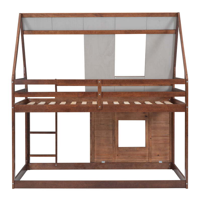 Merax House Bunk Bed with Roof and Ladder