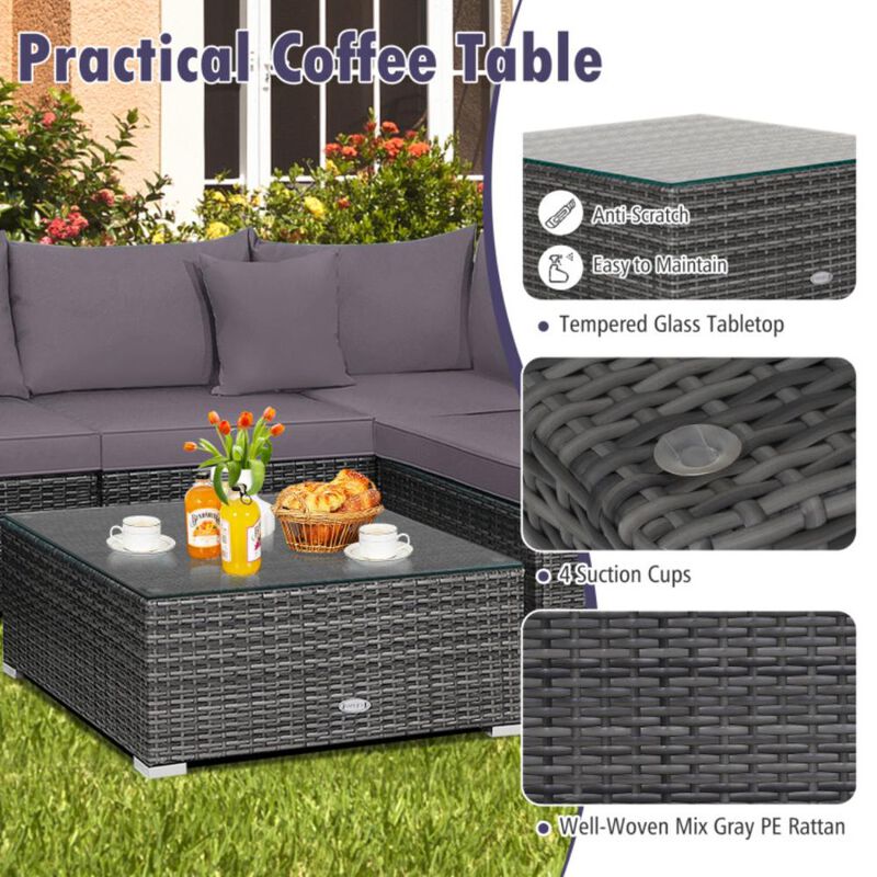 Hivvago 7 Pieces Patio Rattan Furniture Set with Sectional Sofa Cushioned