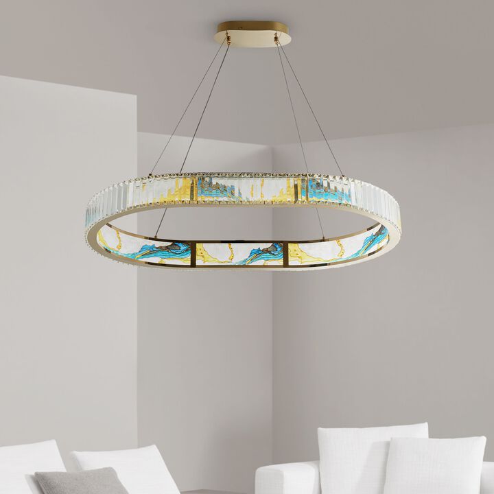 Boeseman's Chandelier Colorful Crystal Integrated LED CC Technology 1 Tier, Squoval