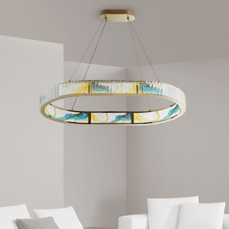 Boeseman's Chandelier Colorful Crystal Integrated LED CC Technology 1 Tier, Squoval