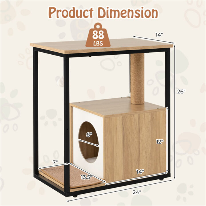 2-in-1 Cat Coffee Table & Cat House with Scratching Post, Stylish Pet Furniture