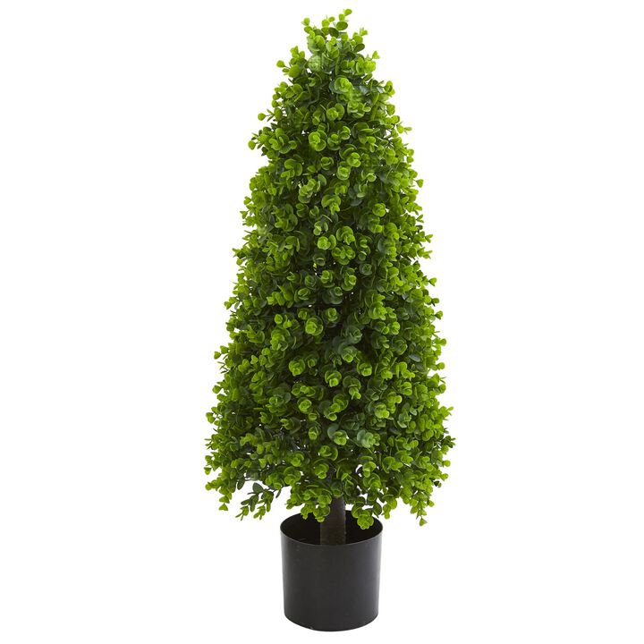 Hivvago 3 Feet Eucalyptus Topiary Artificial Tree (Indoor/Outdoor)