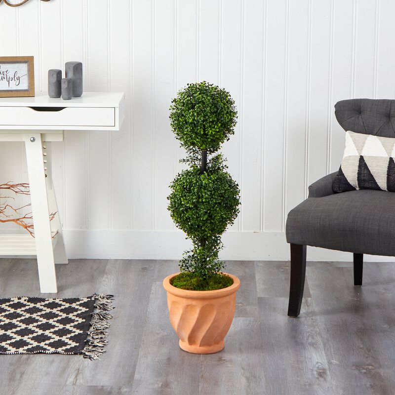 Hivvago 40 Inches Boxwood Double Ball Topiary Artificial Tree in Terra-Cotta Planter (Indoor/Outdoor)