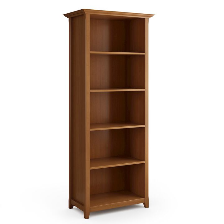 Simpli Home Amherst Solid Wood 5 Shelf Bookcase In Light Golden Brown