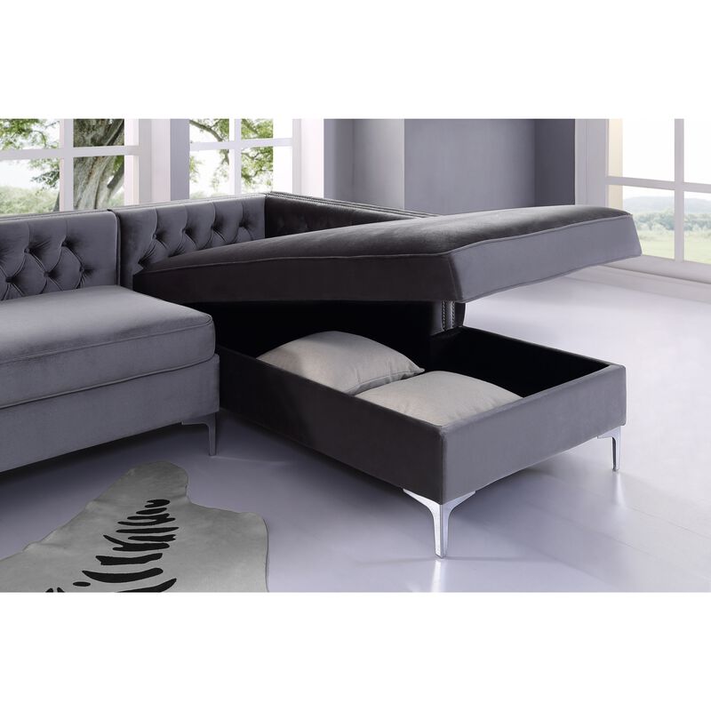 Inspired Home Clarinda Velvet Right Facing Chaise Sectional Sofa