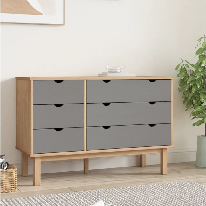 vidaXL OTTA Scandinavian Style Drawer Cabinet - Solid Pine Wood Construction with Ample Storage - Flexible Drawer Installation - Brown&Gray