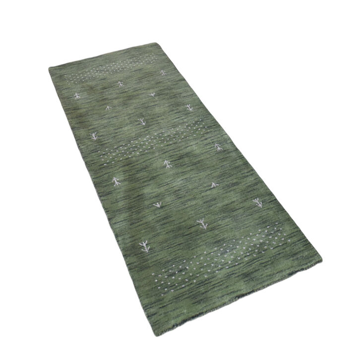 RUGSOTIC CARPETS HAND KNOTTED LOOM WOOL ECO-FRIENDLY AREA RUGS  - 2'6''x10', Runner, Green Color, Contemporary Modern Design, High Pile Thick Handmade Anti Skid Rugs for Living Room (L00515)