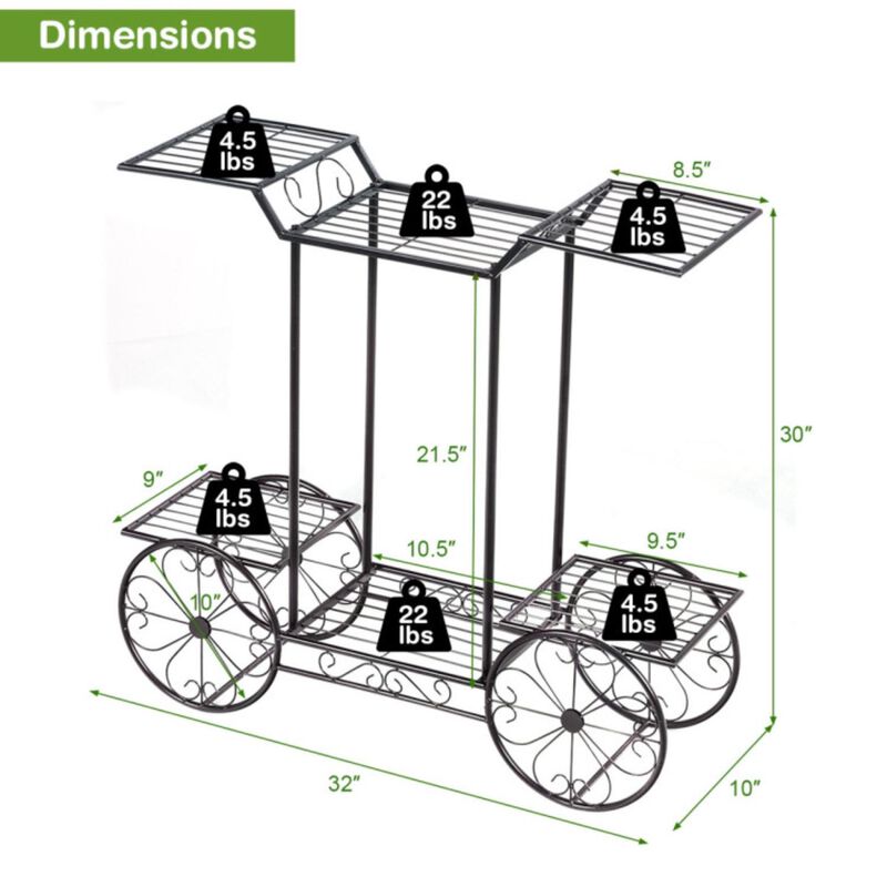 Hivvago 6-Tier Garden Cart Flower Rack Display Decor Pot Plant Holder