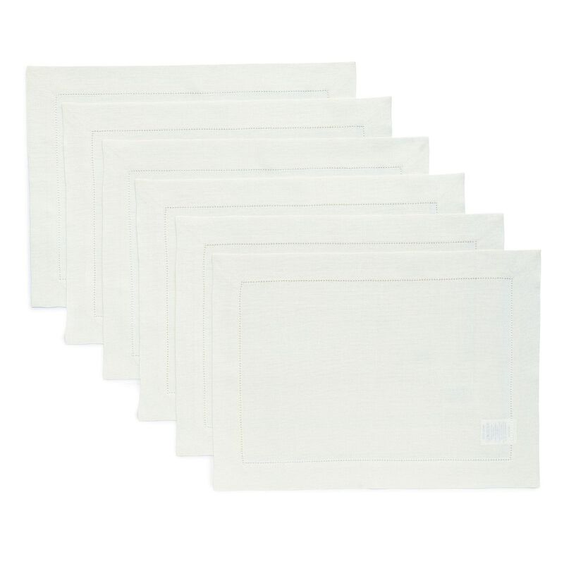 Solino Home 100% Pure Linen Placemats Set of 4 - 14 x 19 Inch | Classic Hemstitch