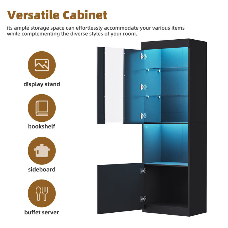 Merax High Gloss Storage Cabinet with LED Lights