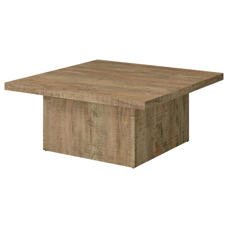 Benjara Zet 36 Inch Square Coffee Table with Oversized Block Base, Mango Brown
