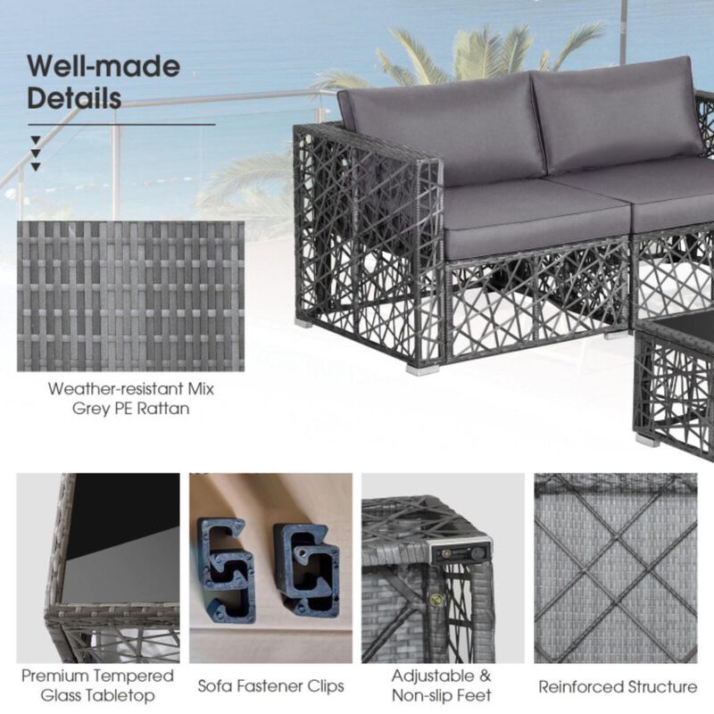 Hivvago 5 Pieces Patio PE Rattan Wicker Sofa Furniture Set