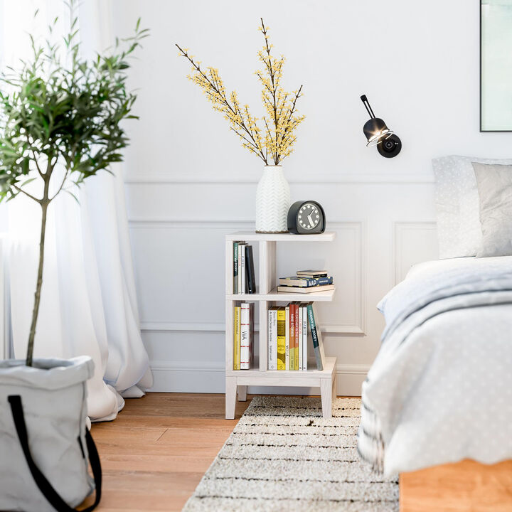 Whitewash Hardwood Stand with Three Shelves - High-end Modern Farmhouse Side Table