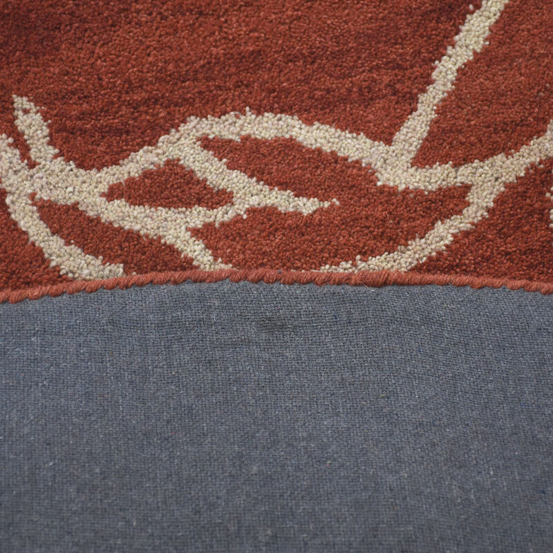 RUGSOTIC CARPETS HAND TUFTED WOOL ECO-FRIENDLY AREA RUGS  - 8'x8', Round Shape, Red & Beige, Floral Modern Design, High Pile Thick Handmade Anti Skid Area Rugs for Living Room, Bed Room (K00726)