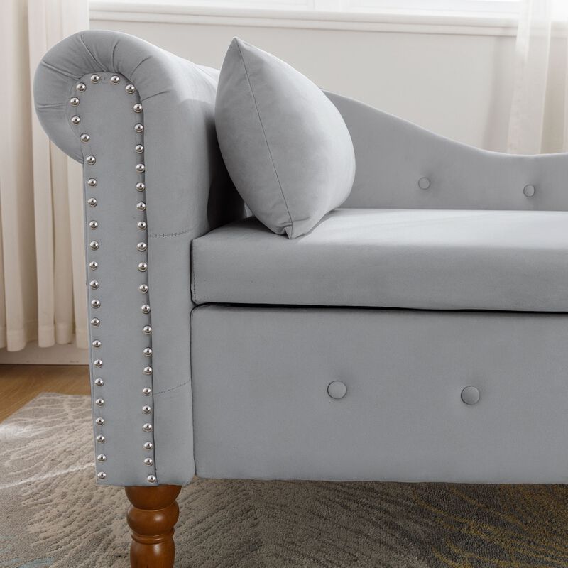 Mondawe Indoor Chaise Lounge, Upholstered Rolled Arm Chaise Sleeper Chair with Nailhead Trim
