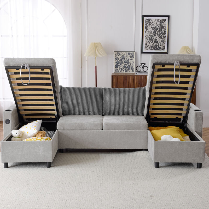 Merax Pull-out Sofa Bed with 2 Cup Holders