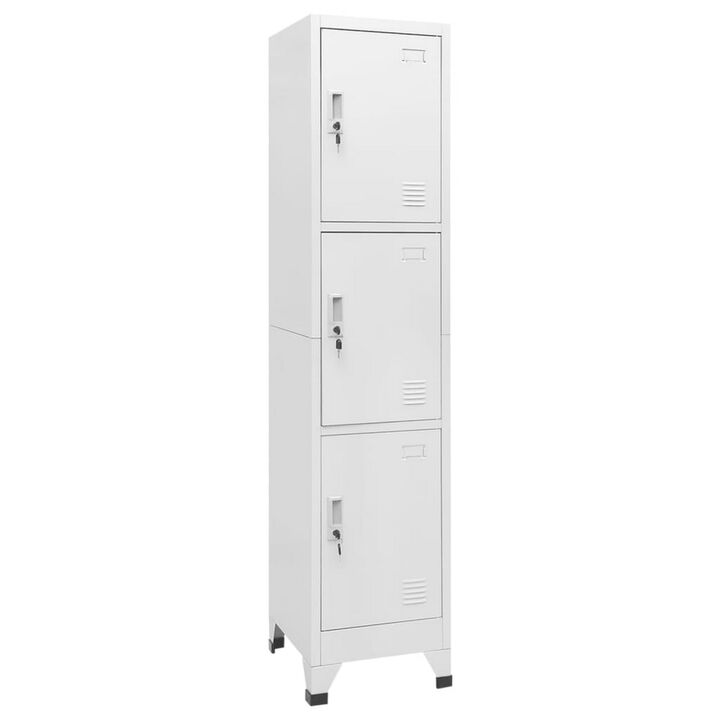 Nova Tall Locker Cabinet, 71 Inch, 3 Compartments, White, Steel Metal - Benzara