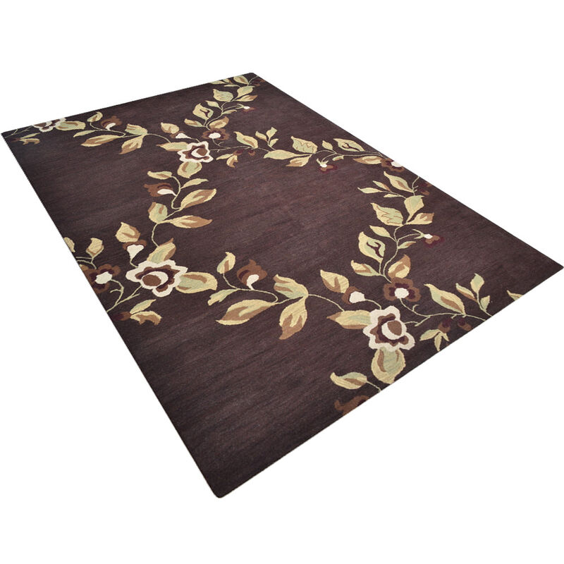 RUGSOTIC CARPETS HAND TUFTED WOOL ECO-FRIENDLY AREA RUGS  - 9'x12', Rectangle Shape, Brown, Floral Modern Design, High Pile Thick Handmade Anti Skid Area Rugs for Living Room, Bed Room (K00670)