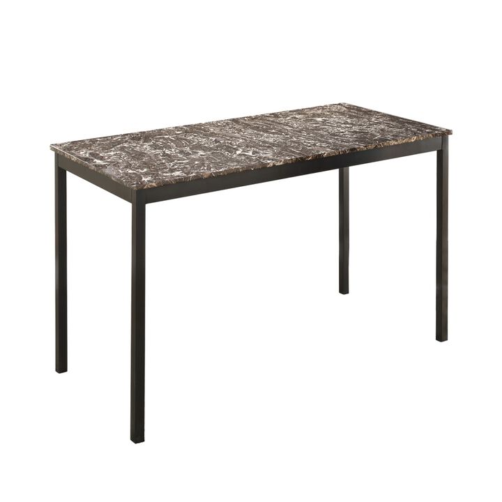 Faux Marble Writing Desk With Leatherette Upholstered Metal Chair, Black-Benzara