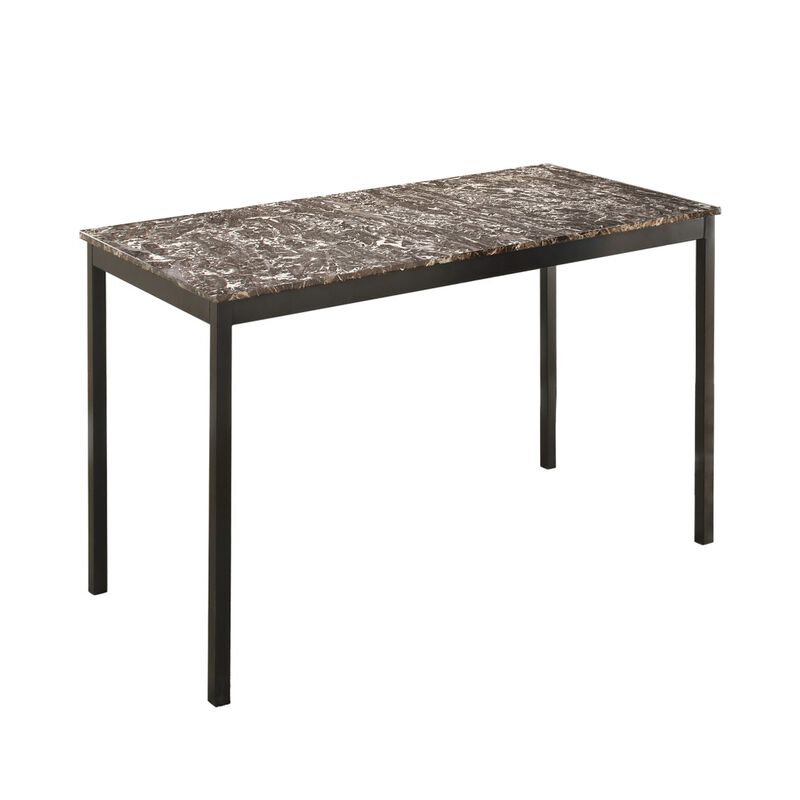 Faux Marble Writing Desk With Leatherette Upholstered Metal Chair, Black-Benzara