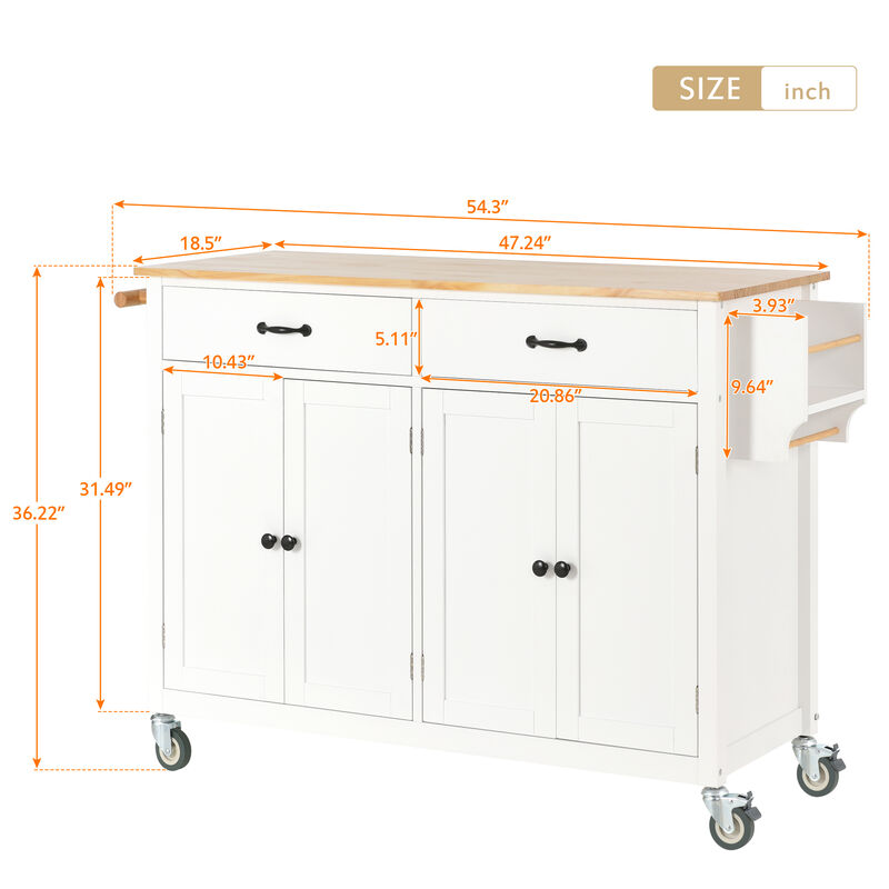 Streamdale Solid Wood Top Kitchen Island Cart with Storage & Towel Rack
