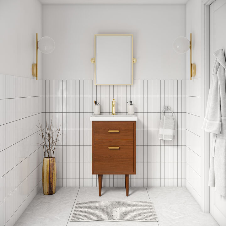 Brandy 20 In. Integrated Ceramic Sink Top Vanity in Honey Walnut