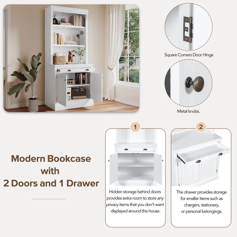 Merax Tall Bookshelf with 2 Corner Cabinet Set