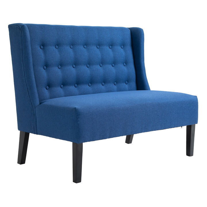 Linen Loveseat Sofa Lounger with Deep Padded Cushion Seats and Rubberwood Legs