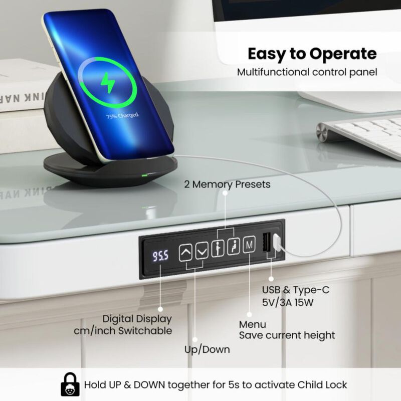 Height Adjustable Electric Standing Desk with Drawer