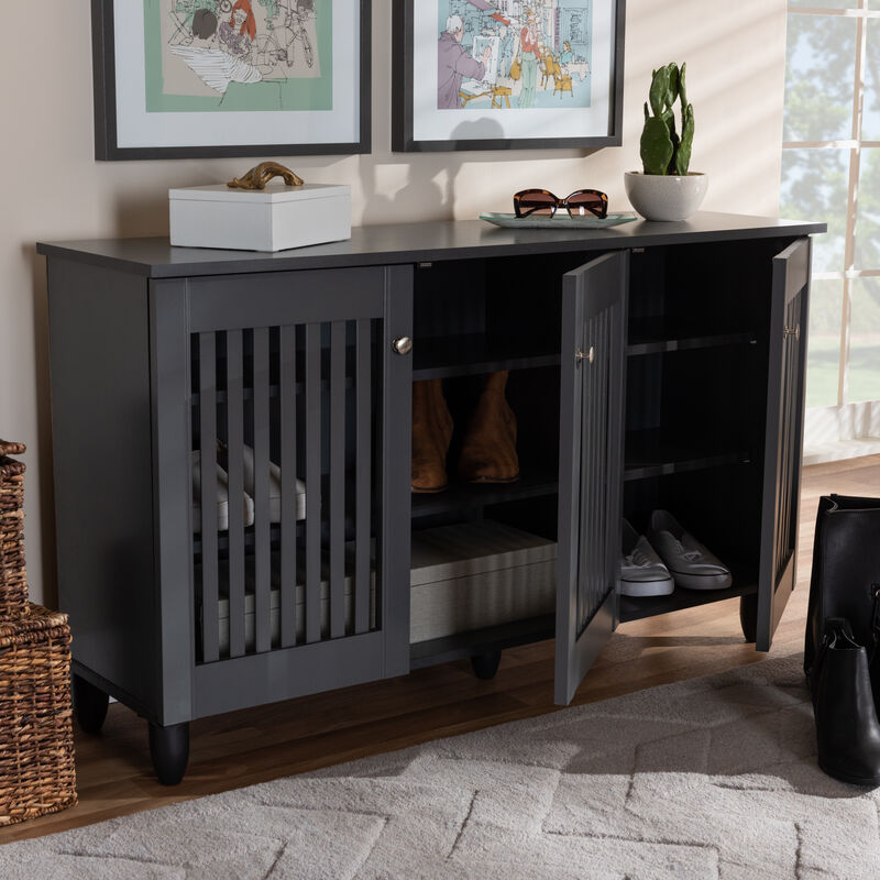 Baxton Studio Fernanda Modern Dark Gray 3 Door Wooden Entryway Shoe Storage Wide Cabinet